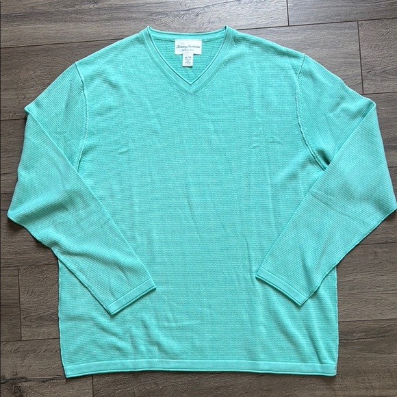 Tommy Bahama Reversible Green / Turquoise V-Neck Sweater Lightweight Knit - Picture 1 of 7